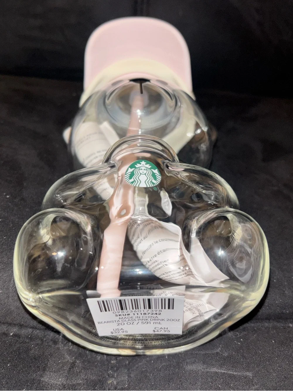Starbucks Pink Bearista Clear Bear Tumbler with Pink Lid and Strawberry Topper